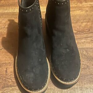 Womens Black Suede Ankle Boots with Studded Detail